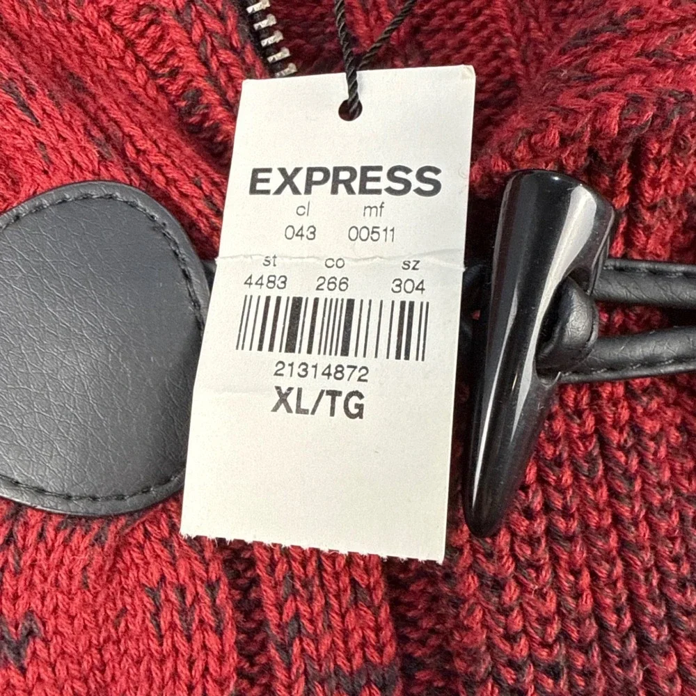 Express Sweater Mens XL Toggle Mock Neck Red Ombre Cable Knit Heavyweight NEW